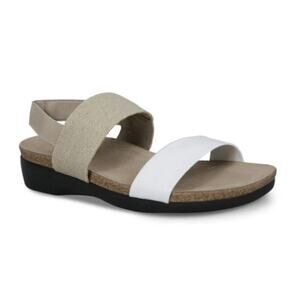 Munro Pisces Slip On Slingback Sandals White kid/ Natural fabric Women 6.5M NWOT